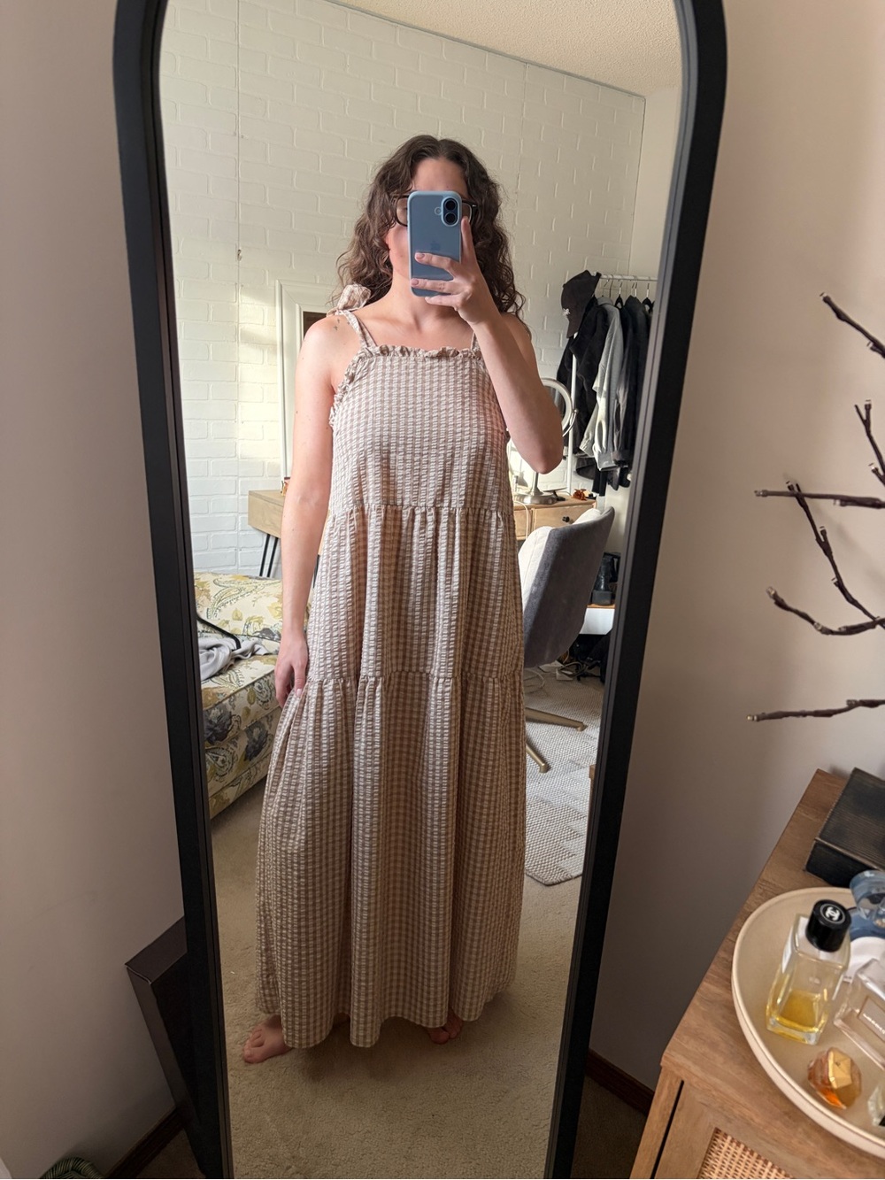 Tiered Gingham Maxi Dress